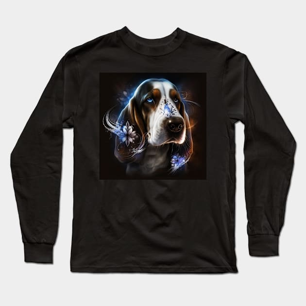 Basset Hound Lace Floral Abstract Long Sleeve T-Shirt by Enchanted Reverie